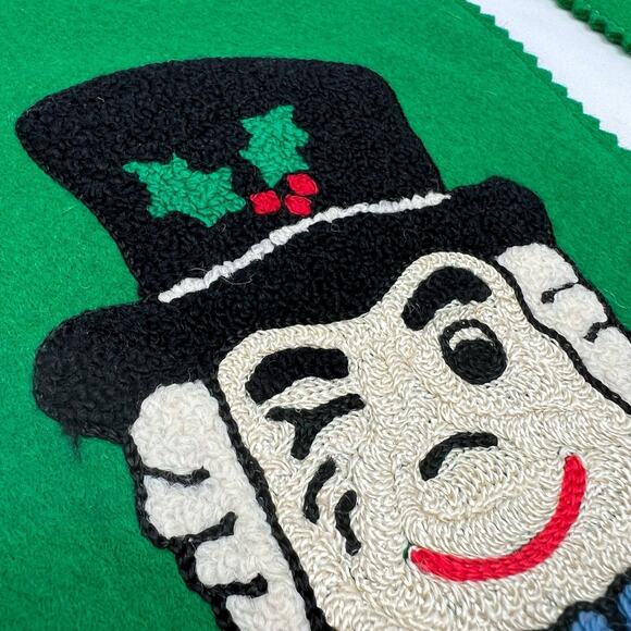 1960s MCM Felt Crewel Christmas Stockings Set of 2 Victorian Lady Gentlemen MONO - Picture 3 of 11